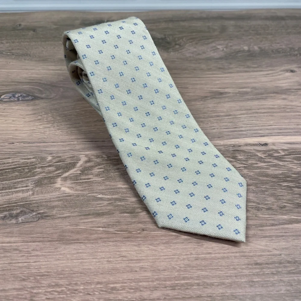 Joseph Abboud‎ Mens Silk Blend Tie Light Beige Blue Geometric Pattern Formal